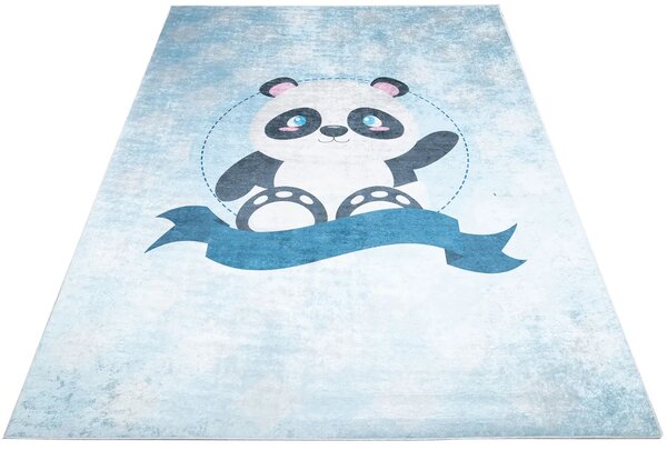 Niebieski dywan dziecięcy z misiem panda N2-W98