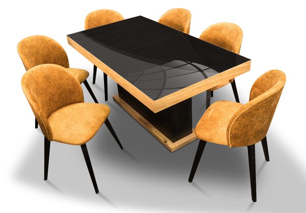 ZESTAW: Stół rozkładany ST10 + Lacobel 160/90 + 2x40 cm + 6 krzeseł Cross