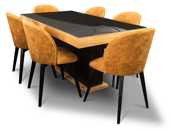 ZESTAW: Stół rozkładany ST10 + Lacobel 160/90 + 2x40 cm + 6 krzeseł Cross