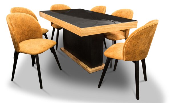 ZESTAW: Stół rozkładany ST10 + Lacobel 160/90 + 2x40 cm + 6 krzeseł Cross