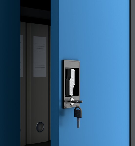 Szafa biurowa na dokumenty z 4 półkami antracytowo-niebieska, 900x1850x400 mm: JAN