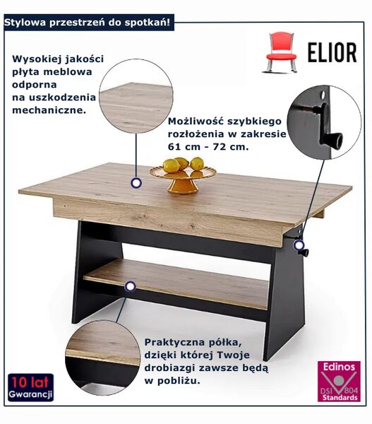 Ławostół nowoczesny dąb artisa + czarny W7-F23