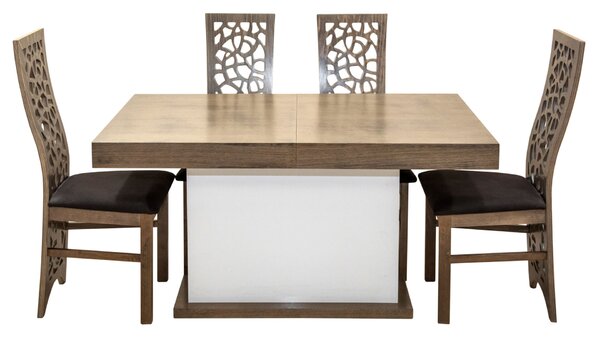 ZESTAW MEBLI do jadalni/salonu - Stół 160+40 cm wkładka SJ10 + 4 Krzesła KW76