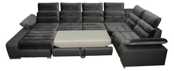 Narożnik KORYNT 210/350/170 cm Podkowa U z funkcją spania, ruchomymi zagłówkami