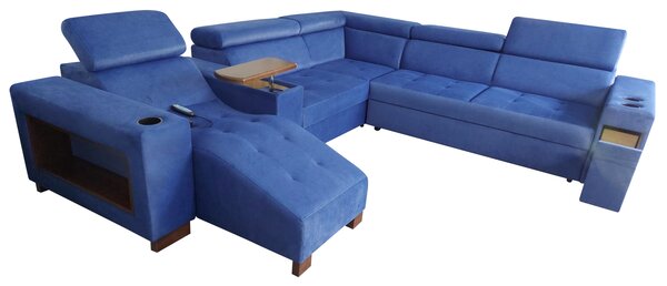 Narożnik PANAMO I 160/280/300 cm Kanapa + Szezlong funkcja spania, regulowane zagłówki, półka pod laptop