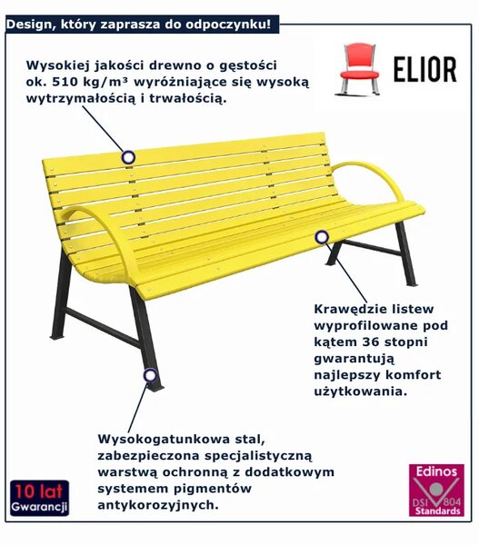 Żółta ławka ogrodowa z oparciem 150 cm G3-G78