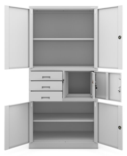 Szafa biurowa metalowa z sejfem i szufladami szara, 900x1850x400 mm: FILIP II