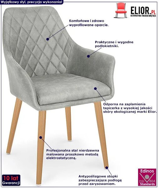 Szare pikowane krzesło tapicerowane z podłokietnikami H7-R24