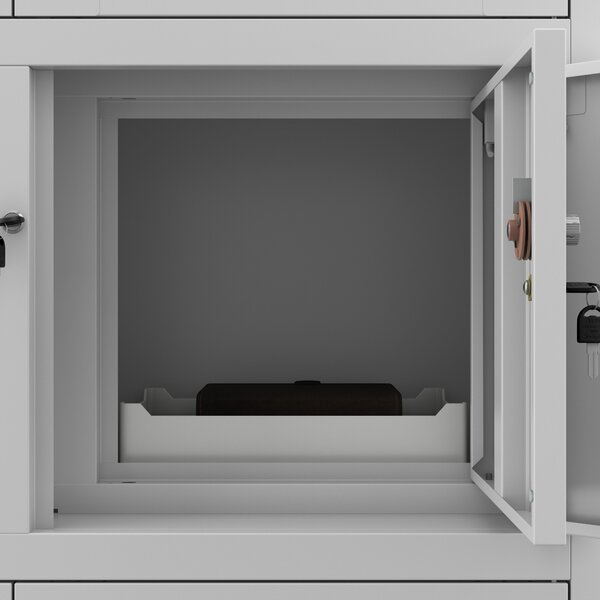 Szafa biurowa metalowa z sejfem, szklane drzwi, szara, 900x1850x400 mm: FILIP
