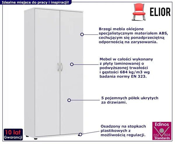 Biały dwudrzwiowy regał biurowy D8-N71