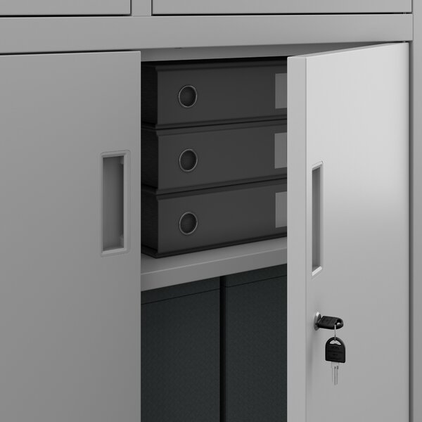 Szafa biurowa metalowa z sejfem, szklane drzwi, szara, 900x1850x400 mm: FILIP