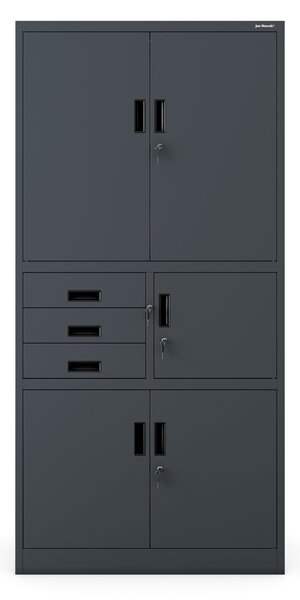 Szafa biurowa metalowa z sejfem i szufladami antracytowa, 900x1850x400 mm: FILIP II
