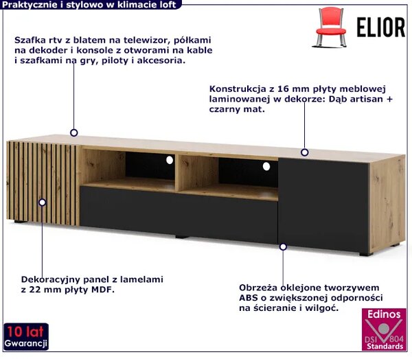 Szafka rtv z lamelowym frontem 200 cm H1-K51