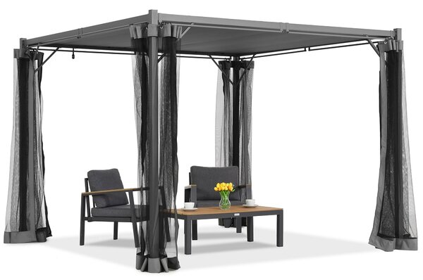 Antracytowa pergola tarasowa Malaga 3x3m z moskitierą Garden Point