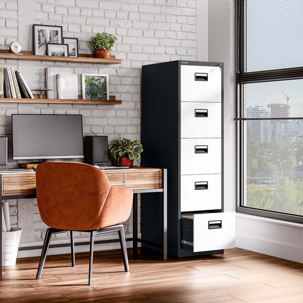 Szafa kartotekowa metalowa z 5 szufladami antracytowo-biała, 460x1625.5x620 mm: SARA