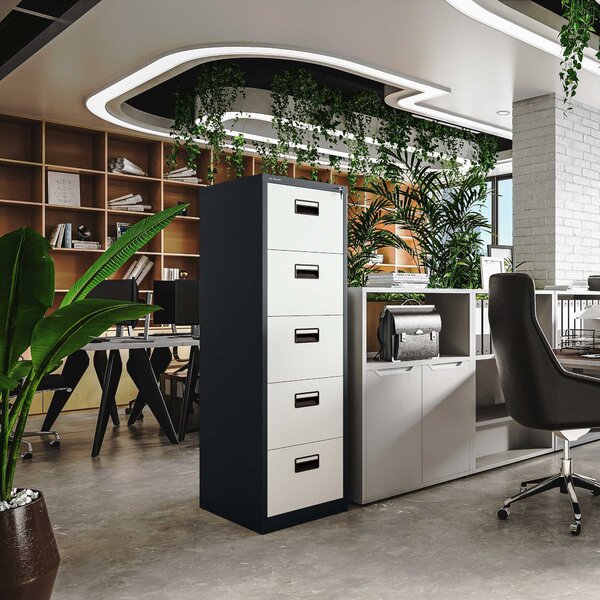 Szafa kartotekowa metalowa z 5 szufladami antracytowo-biała, 460x1625.5x620 mm: SARA