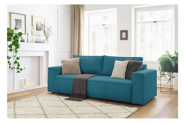 Turkusowa sztruksowa rozkładana sofa 245 cm Nihad – Bobochic Paris