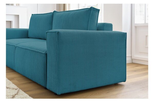 Turkusowa sztruksowa rozkładana sofa 245 cm Nihad – Bobochic Paris