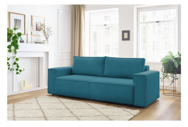 Turkusowa sztruksowa rozkładana sofa 245 cm Nihad – Bobochic Paris