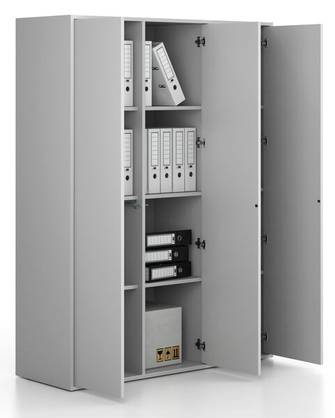 Szafka biurowa FRAME, 3x drzwi, 1299 x 450 x 1735 mm, PUSH-lock, szary