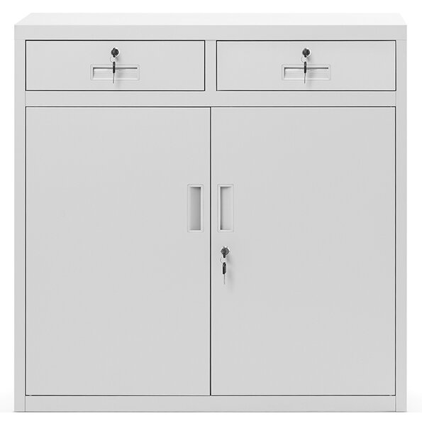 Szafka metalowa niska z 2 szufladami szara, 900x900x400 mm: LENA