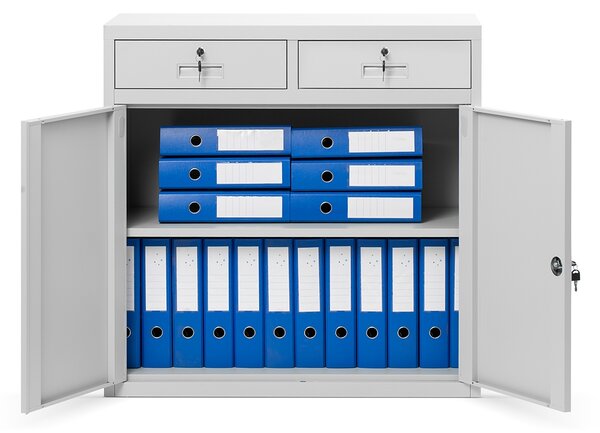Szafka metalowa niska z 2 szufladami szara, 900x900x400 mm: LENA