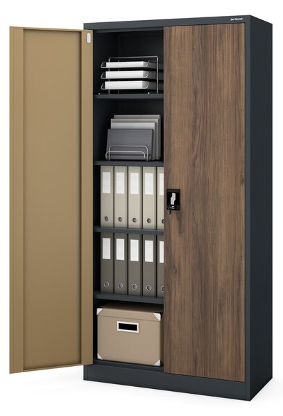 Szafa biurowa na dokumenty antracytowa/ orzech: Eco Design JAN, 900 x 1850 x 400 mm