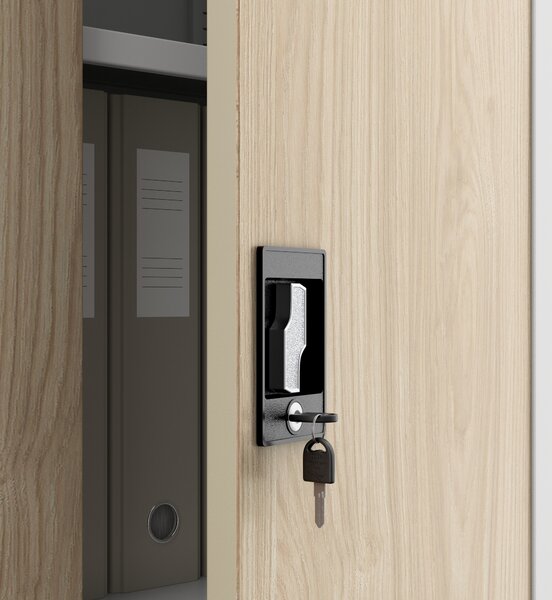 Biurowa szafa metalowa ALEX, 450 x 1850 x 400 mm, Eco Design: biała/ dąb sonoma