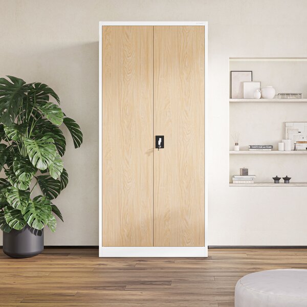 Szafa na dokumenty biurowa metalowa biała/ dąb sonoma: Eco Design JAN H, 900 x 1950 x 400 mm