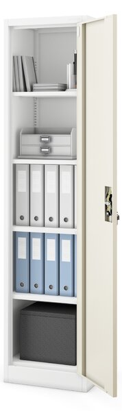 Biurowa szafa metalowa ALEX, 450 x 1850 x 400 mm, Eco Design: biała/ dąb sonoma
