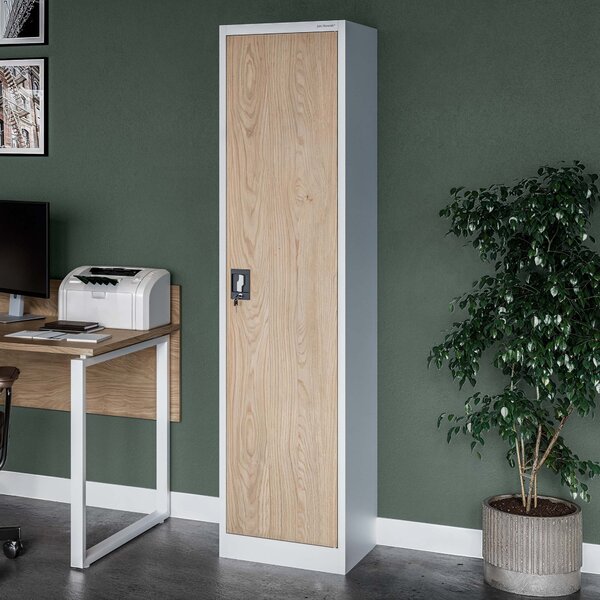 Biurowa szafa metalowa ALEX, 450 x 1850 x 400 mm, Eco Design: biała/ dąb sonoma