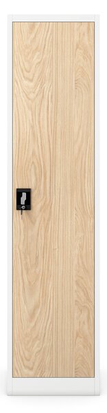 Biurowa szafa metalowa ALEX, 450 x 1850 x 400 mm, Eco Design: biała/ dąb sonoma