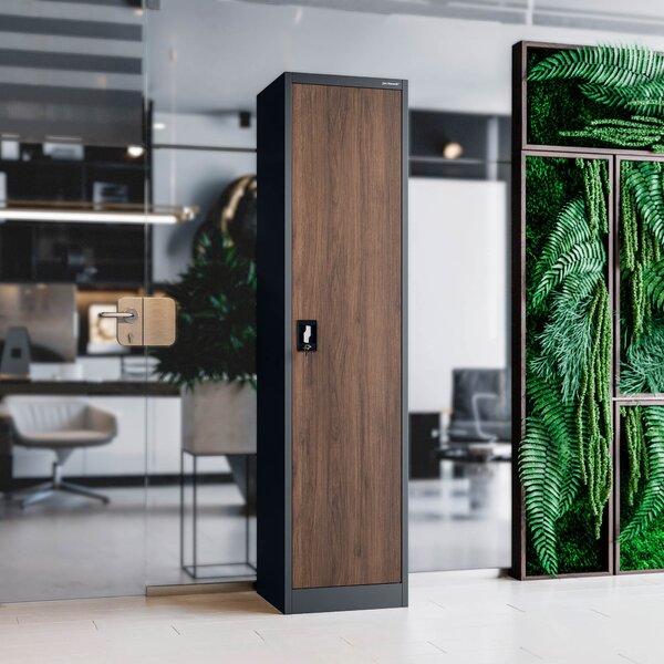 Szafa biurowa metalowa na akta antracytowa/orzech, 450x1850x400 mm: ALEX Eco Design