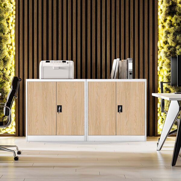 Szafka na akta osobowe, niska, biała/dąb sonoma, 900x930x400 mm: BEATA Eco Design