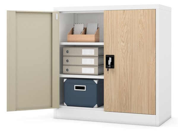 Szafka na akta osobowe, niska, biała/dąb sonoma, 900x930x400 mm: BEATA Eco Design