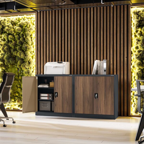 Szafka na akta osobowe, niska, antracytowa/orzech, 900x930x400 mm: BEATA Eco Design