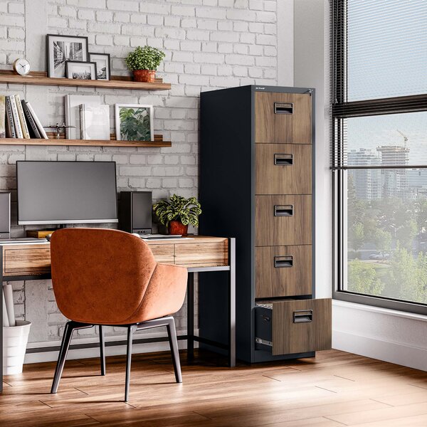 Szafa kartotekowa metalowa z 5 szufladami antracytowa/orzech, 460x1625.5x620 mm: SARA Eco Design