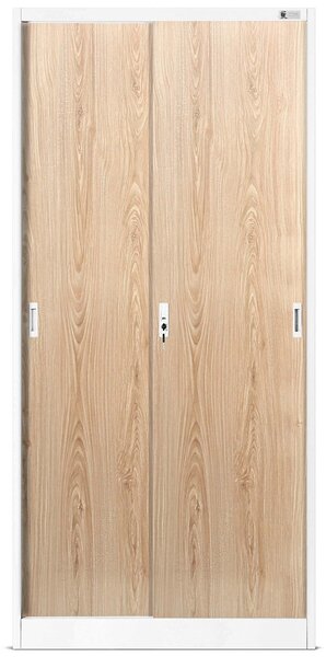 Szafa metalowa biurowa z drzwiami przesuwnymi biała/dąb sonoma, 900x1850x400 mm: KUBA Eco Design