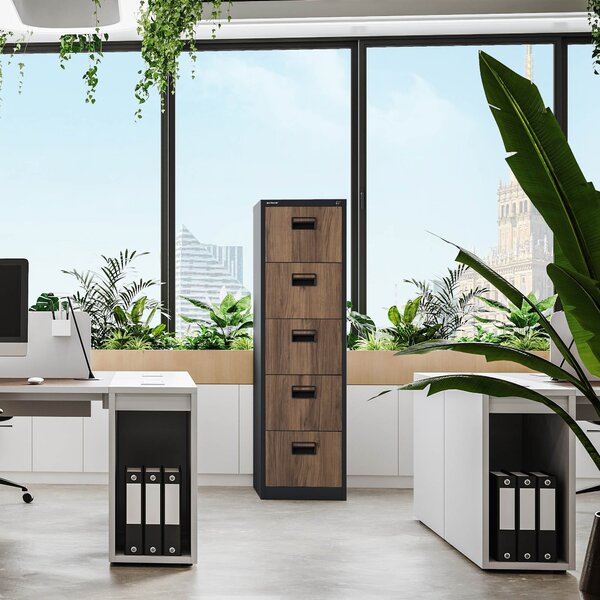 Szafa kartotekowa metalowa z 5 szufladami antracytowa/orzech, 460x1625.5x620 mm: SARA Eco Design