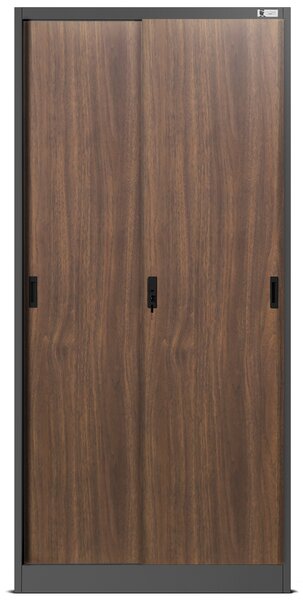 Szafa metalowa biurowa z drzwiami przesuwnymi antracytowa/orzech, 900x1850x400 mm: KUBA Eco Design