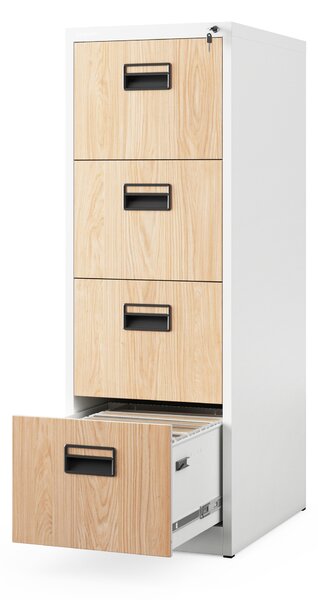 Metalowa szafa kartotekowa SARA V4, 460 x 1320 x 620 mm, Eco Design: biała/ dąb sonoma