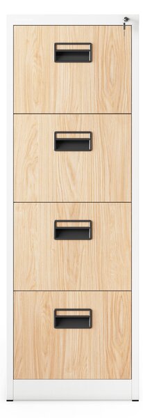 Metalowa szafa kartotekowa SARA V4, 460 x 1320 x 620 mm, Eco Design: biała/ dąb sonoma