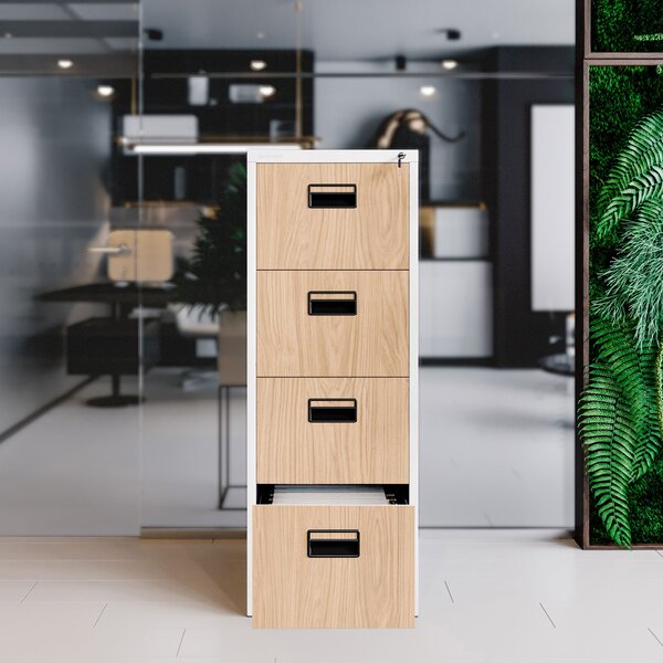Metalowa szafa kartotekowa SARA V4, 460 x 1320 x 620 mm, Eco Design: biała/ dąb sonoma