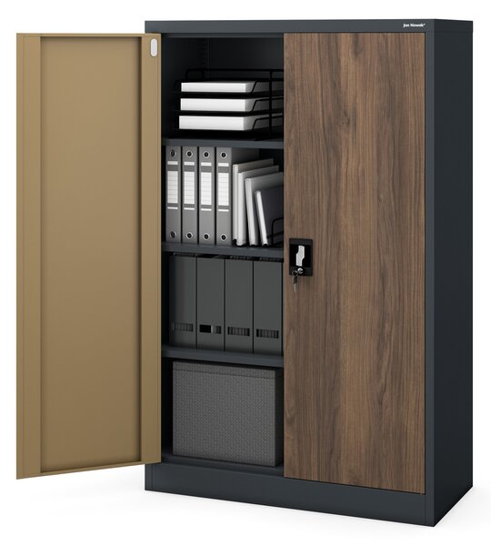 Szafa biurowa na dokumenty metalowa antracytowa/ orzech: Eco Design - KEVIN, 900 x 1400 x 400 mm