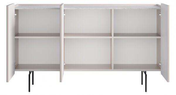 Komoda Malmi 150 cm trzydrzwiowa - kaszmir / crema bianca / czarne nóżki