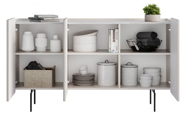 Komoda Malmi 150 cm trzydrzwiowa - kaszmir / crema bianca / czarne nóżki