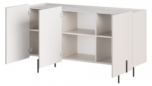 Komoda Malmi 150 cm trzydrzwiowa - kaszmir / crema bianca / czarne nóżki