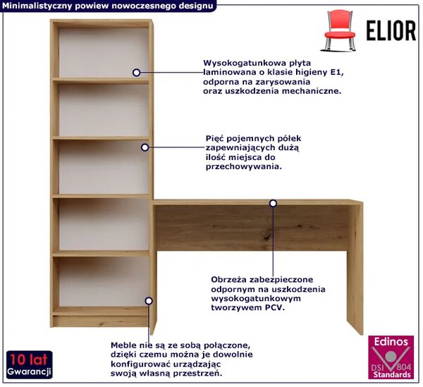 Komplet mebli do biura biurko + regał dąb artisan E0-M87