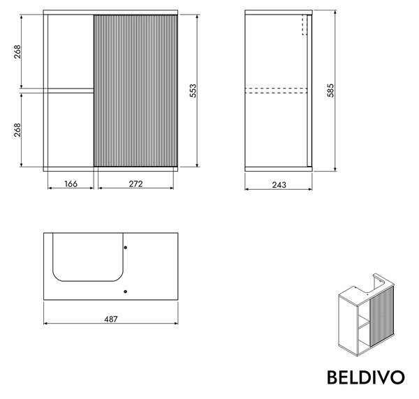 BELDIVO szafka podumywalkowa 50 cm z białą umywalką - drzwi prawe - różne kolory