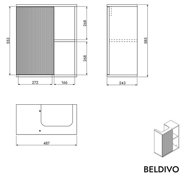 BELDIVO szafka podumywalkowa 50 cm z białą umywalką - drzwi lewe - różne kolory